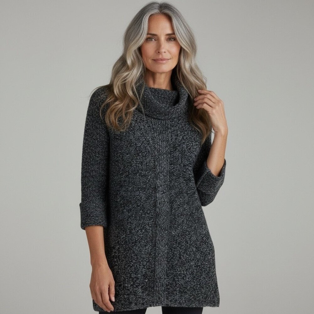 Habitat Black/Gray/Multicolor Wool Blend Cowl Neck Sweater Size Small